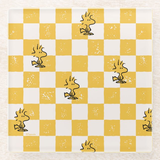 Peanuts | Woodstock Checkered Flag Glass Coaster (Front)