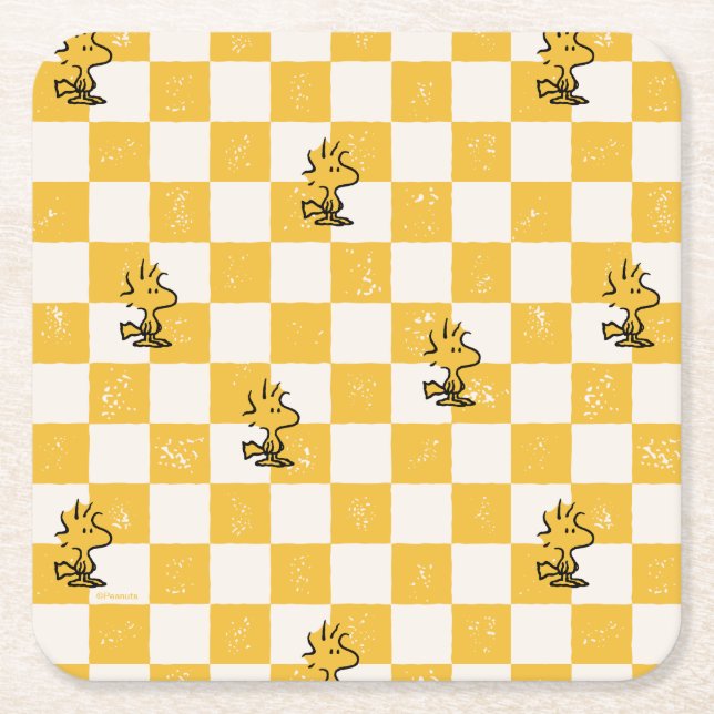Peanuts | Woodstock Checkered Flag Square Paper Coaster (Front)