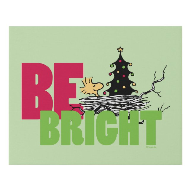 Peanuts | Woodstock Christmas Be Bright Faux Canvas Print (Front)