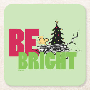 Peanuts Woodstock Christmas Be Bright Square Paper Coaster