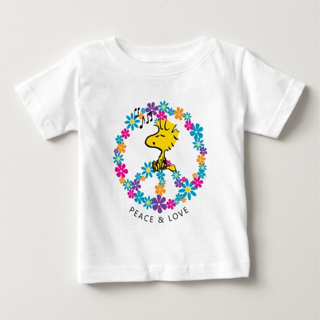 Peanuts | Woodstock Flower Peace Sign Baby T-Shirt (Front)