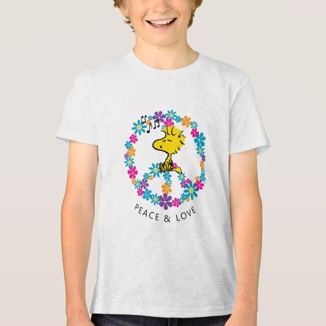 Peanuts | Woodstock Flower Peace Sign Tri-Blend Shirt (Front)