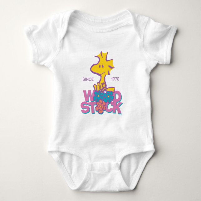 Peanuts | Woodstock Flowers Baby Bodysuit (Front)
