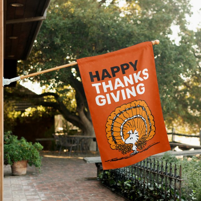 Peanuts | Woodstock - Happy Thanksgiving House Flag (In SItu)