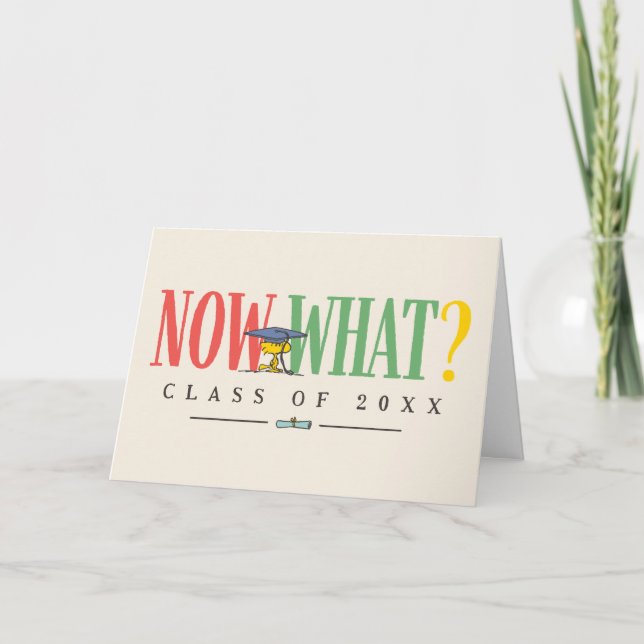 Peanuts Woodstock Now What Graduation Funny Quote Card (Front)