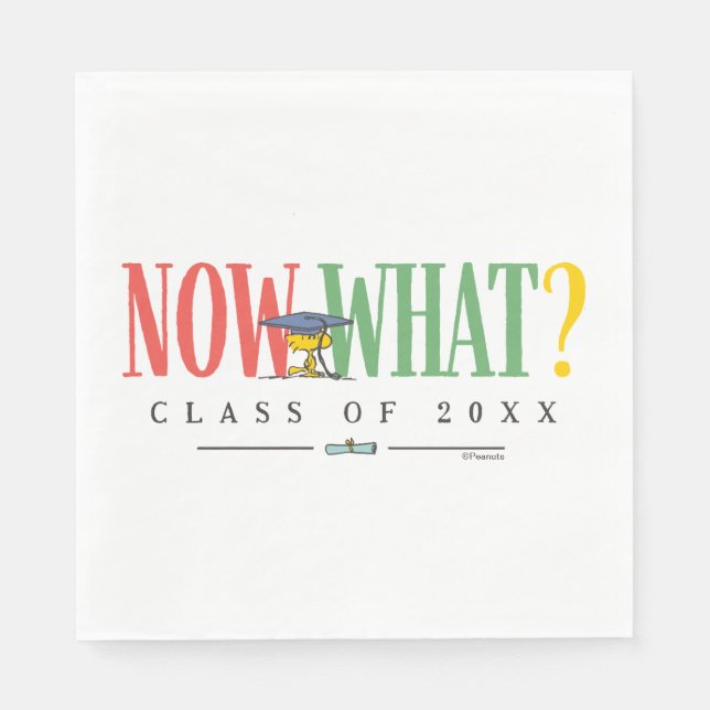 Peanuts Woodstock Now What Graduation Funny Quote Napkins (Front)