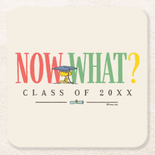 Peanuts Woodstock Now What Graduation Funny Quote Square Paper Coaster