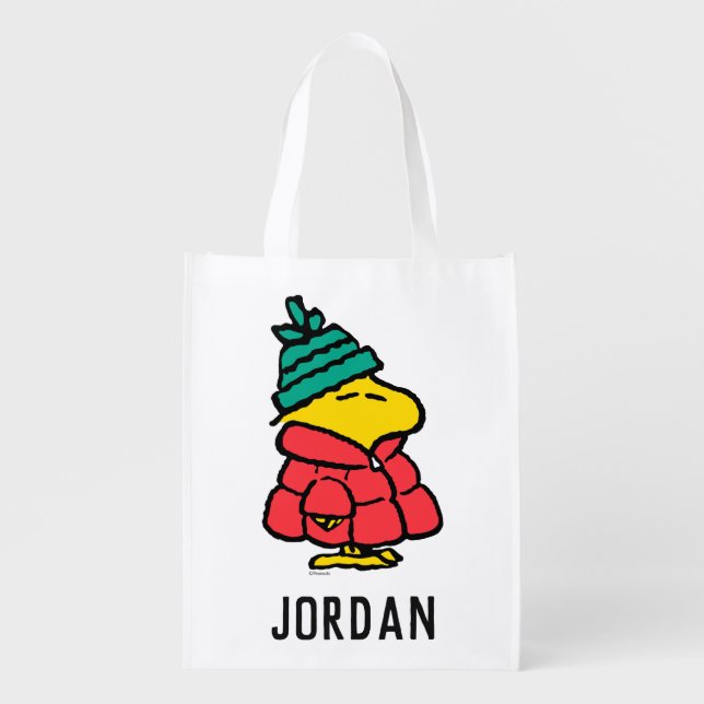 Peanuts | Woodstock Puffy Winter | Add Your Name Grocery Bag (Front)
