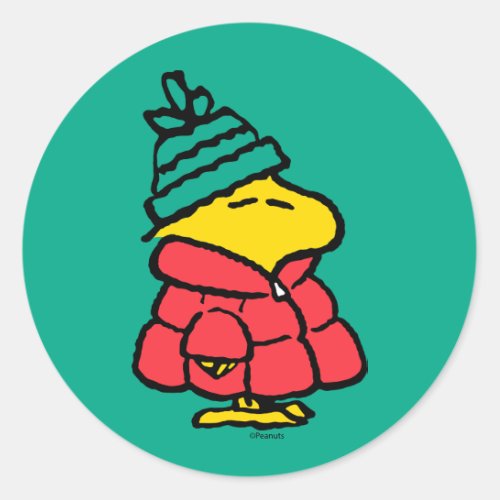 Peanuts  Woodstock Puffy Winter Jacket Classic Round Sticker