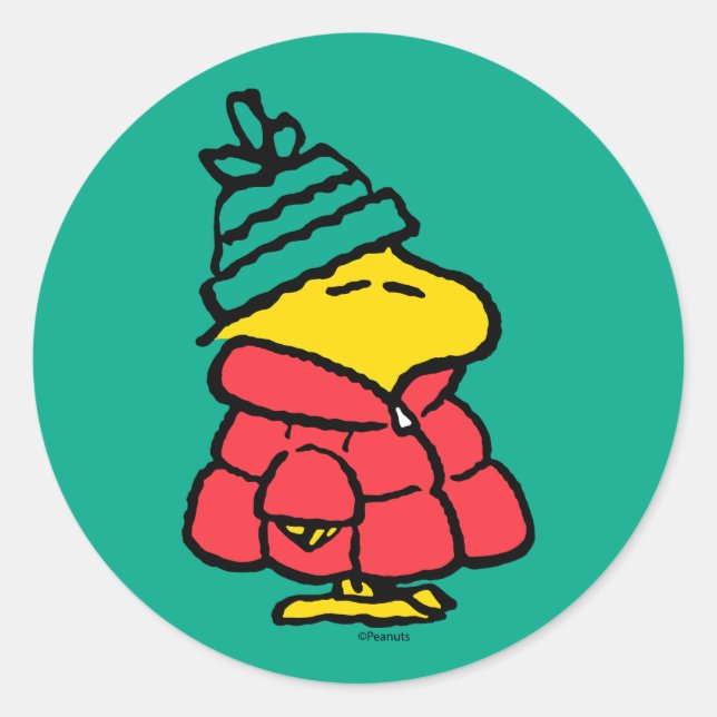 Peanuts | Woodstock Puffy Winter Jacket Classic Round Sticker (Front)