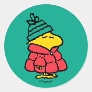 Peanuts Woodstock Puffy Winter Jacket Classic Round Sticker