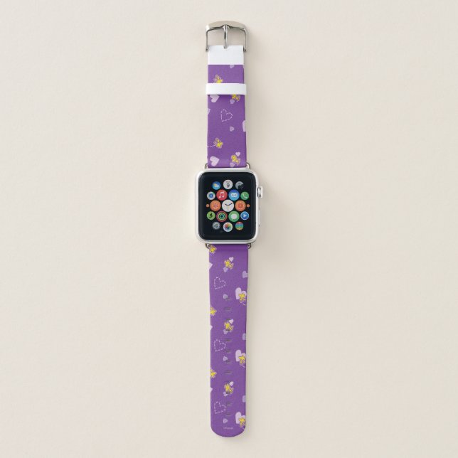 Peanuts | Woodstock Purple Heart Pattern Apple Watch Band (Front)