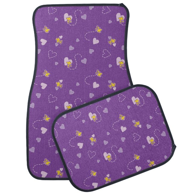 Peanuts | Woodstock Purple Heart Pattern Car Floor Mat (Set)
