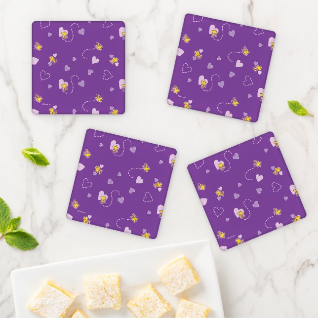 Peanuts | Woodstock Purple Heart Pattern Coaster Set (In Situ)
