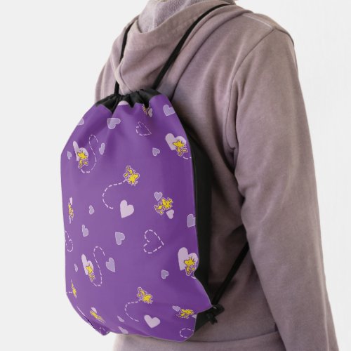 Peanuts  Woodstock Purple Heart Pattern Drawstring Bag