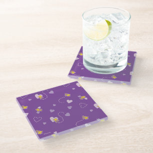 Peanuts Woodstock Purple Heart Pattern Glass Coaster