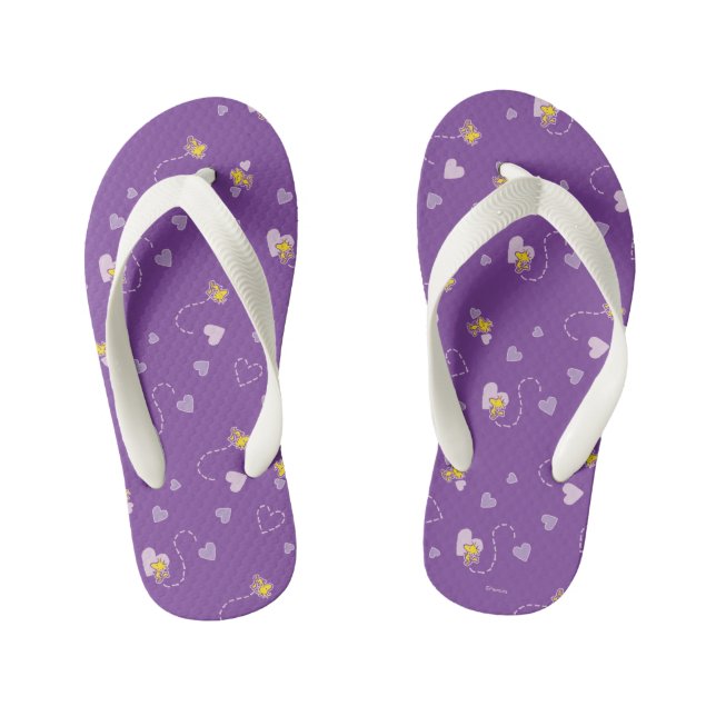 Peanuts | Woodstock Purple Heart Pattern Kid's Flip Flops (Footbed)
