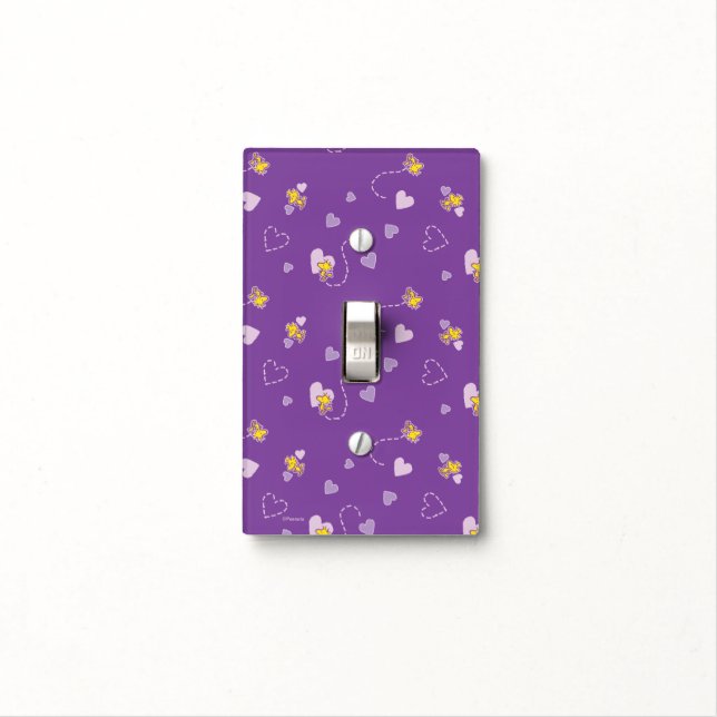 Peanuts | Woodstock Purple Heart Pattern Light Switch Cover (In Situ)