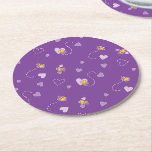 Peanuts Woodstock Purple Heart Pattern Round Paper Coaster