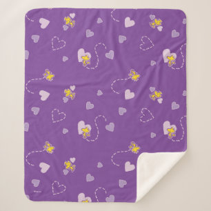 Peanuts Woodstock Purple Heart Pattern Sherpa Blanket