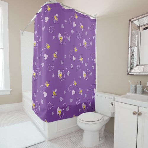 Peanuts  Woodstock Purple Heart Pattern Shower Curtain