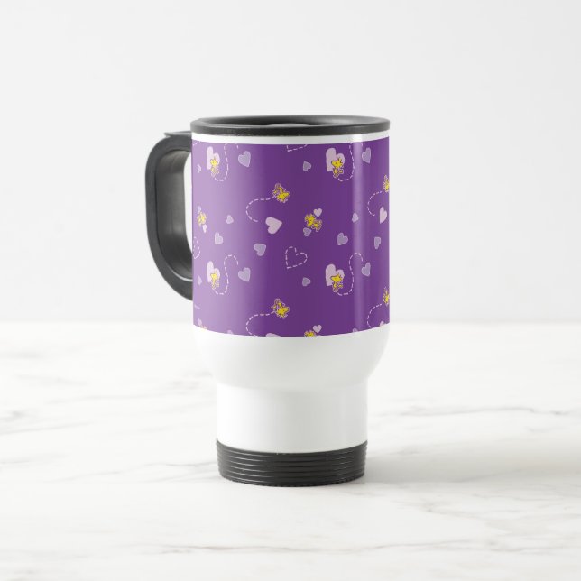 Peanuts | Woodstock Purple Heart Pattern Travel Mug (Front Left)