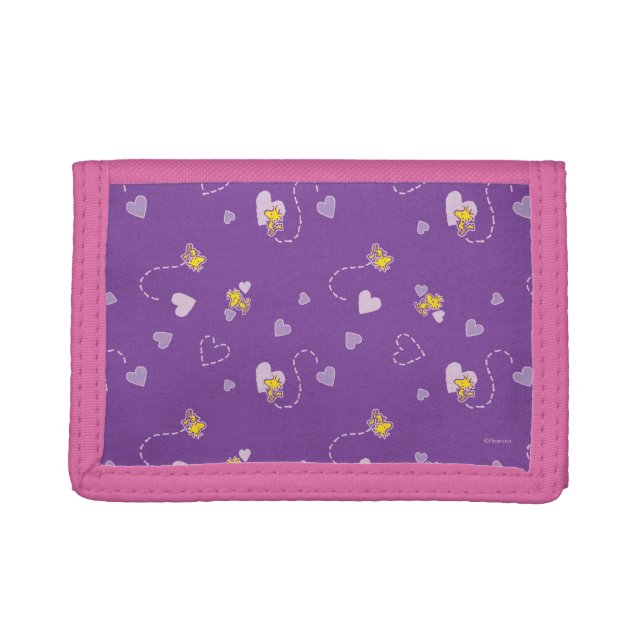 Peanuts | Woodstock Purple Heart Pattern Trifold Wallet (Front)