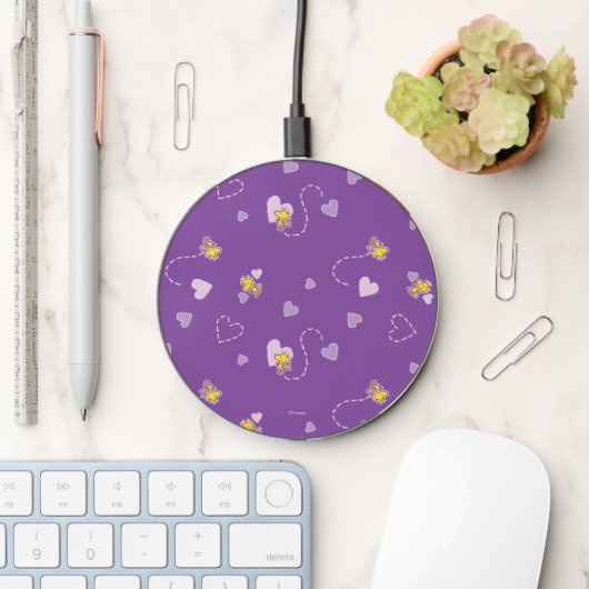 Peanuts | Woodstock Purple Heart Pattern Wireless Charger (Desk)