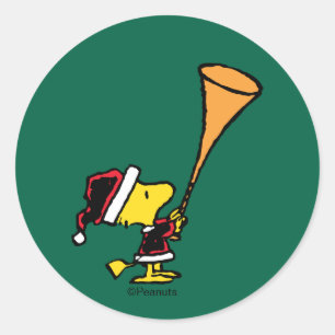 Peanuts Woodstock Santa Claus Classic Round Sticker