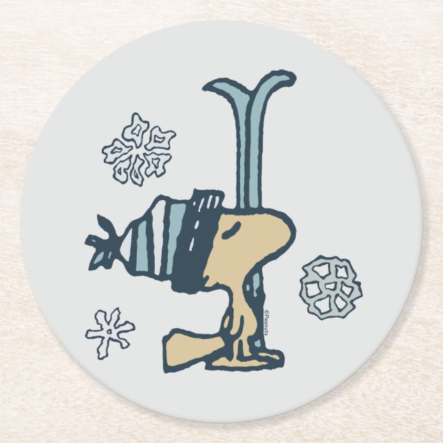 Peanuts | Woodstock Ski Pro Round Paper Coaster (Front)