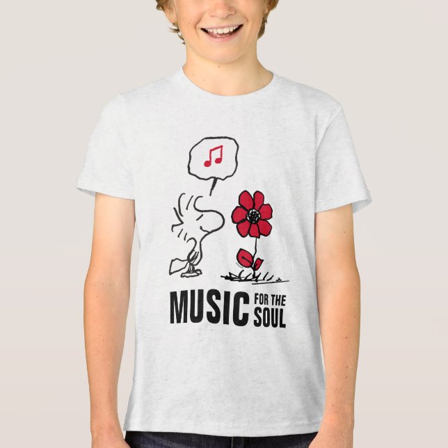 Peanuts | Woodstock Smelling the Flowers Tri-Blend Shirt (Front)