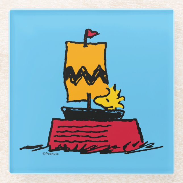Peanuts | Woodstock Snoopy Dish Sail Boat Glass Coaster (Front)