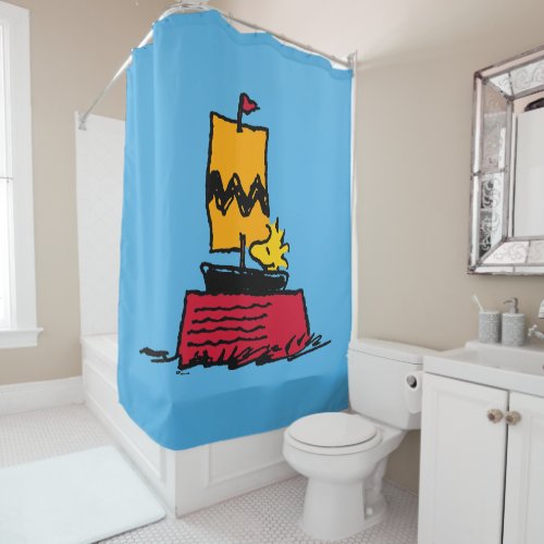 Peanuts  Woodstock Snoopy Dish Sail Boat Shower Curtain