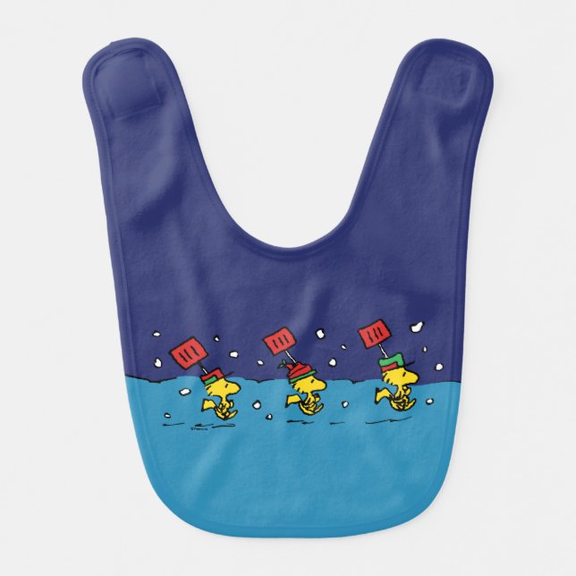 Peanuts | Woodstock Snow Shovel Team Baby Bib (Front)