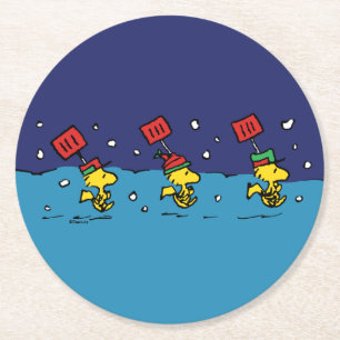 Peanuts   Woodstock Snow Shovel Team Round Paper Coaster