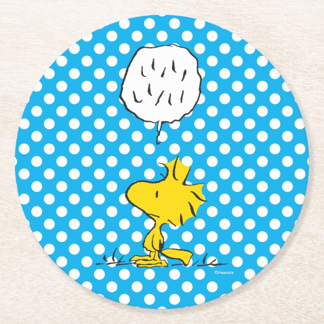 Peanuts | Woodstock Speaks & Polka Dots Round Paper Coaster (Front)