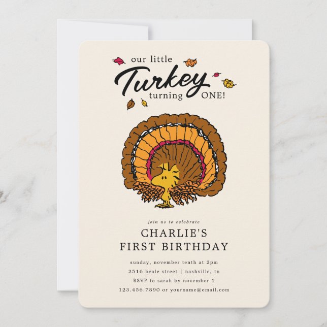 Peanuts | Woodstock Turkey First Birthday Invitation (Front)