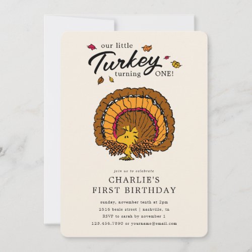 Peanuts  Woodstock Turkey First Birthday Invitation