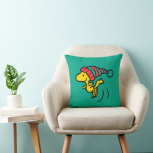 Peanuts   Woodstock Winter Beanie Cap Throw Pillow