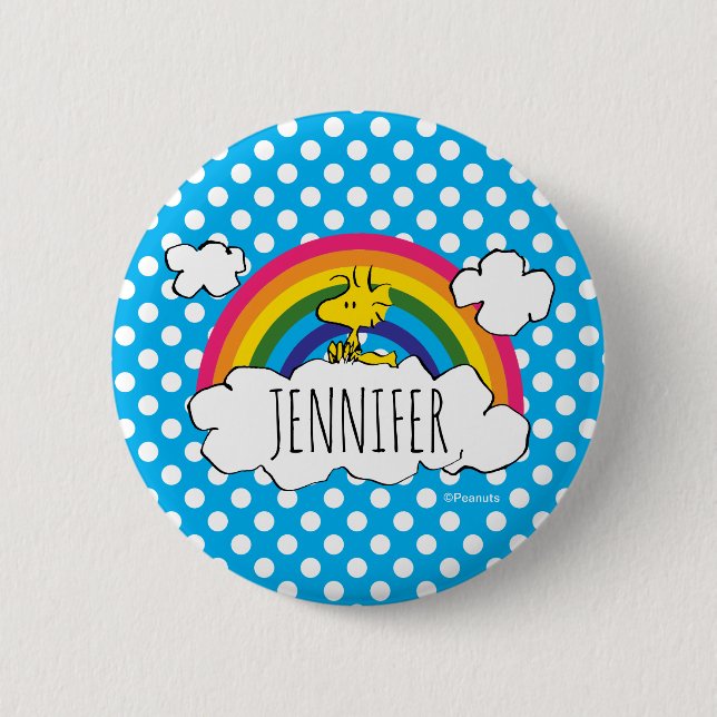PEANUTS | Woodstock's Rainbow Polka Dots Button (Front)