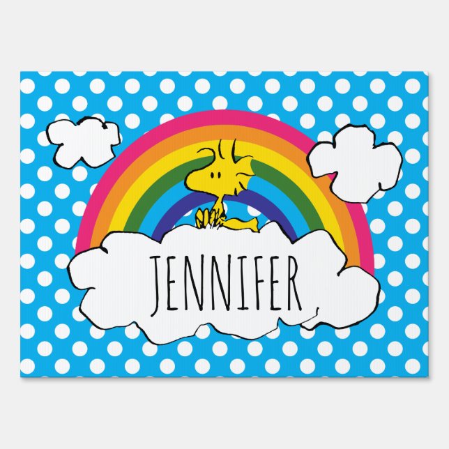 PEANUTS | Woodstock's Rainbow Polka Dots Sign (Front)