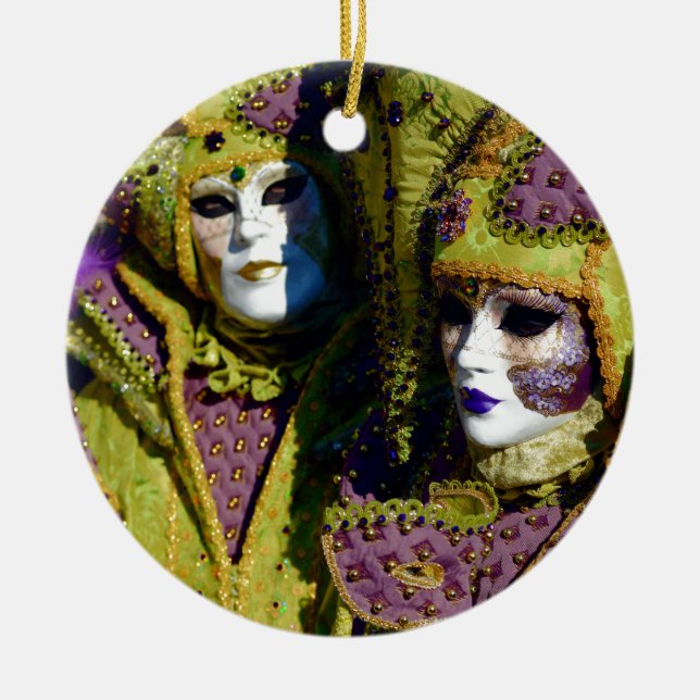 Pear and Antique Fuchsia Carnival Costumes Ceramic Ornament (Front)