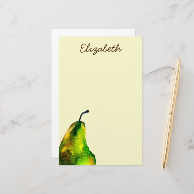 Pear art cute watercolor fruit stationery (Front/Back In Situ)