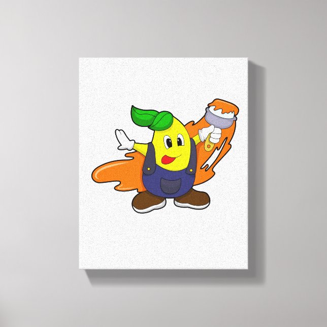 Pear as Painter with Paint brush Canvas Print (Front)