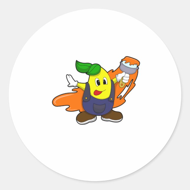 Pear as Painter with Paint brush Classic Round Sticker (Front)