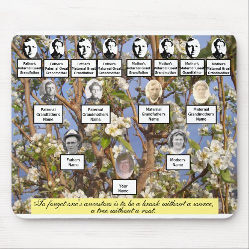 Pear Blossom Family Tree Quote and Photos Mouse Pad
