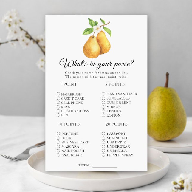 Pear bridal shower What's in your purse game (Creator Uploaded)