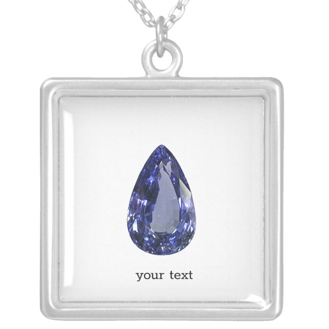 Pear-cut Sapphire Silver Plated Necklace (Front)