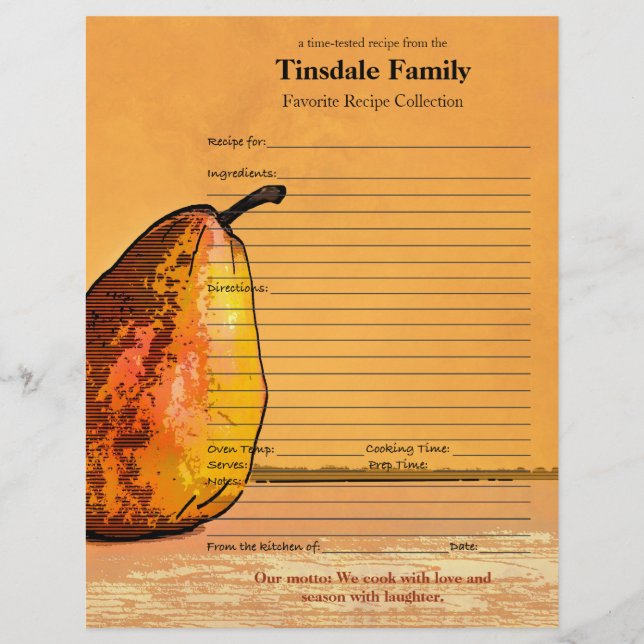 Pear Engraving Custom Recipe Page (Front)