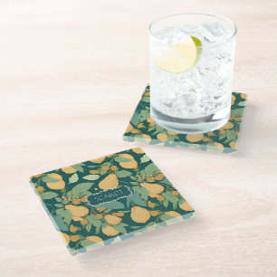 Pear Floral Colorful Personalized Pattern Glass Coaster